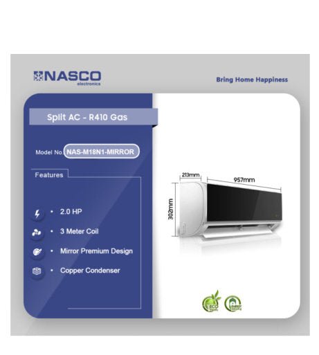 NASCO 2.0HP R410 SPLIT AIR CONDITIONER MIRROR DESIGN - CompuGhana