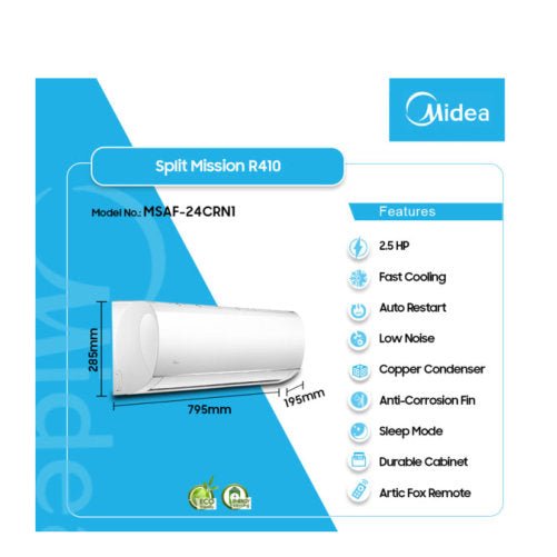 MIDEA 2.5HP R410 SPLIT AIR CONDITIONER MSAF - 24CRN1 - CompuGhana