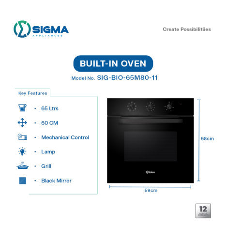 SIGMA 60X60 BUILT-IN ELECTRIC OVEN BLACK GLASS MIRROR