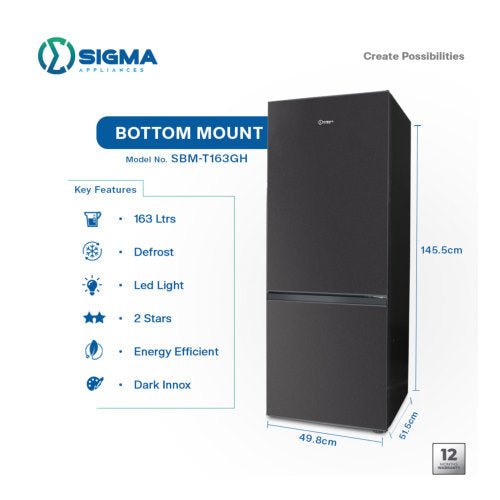 SIGMA 163L BOTTOM MOUNT FRIDGE DARK SILVER - CompuGhana