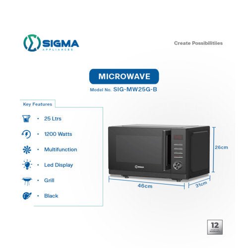 SIGMA 25L MICROWAVE WITH GRILL BLACK SIG-MW25G-B - CompuGhana