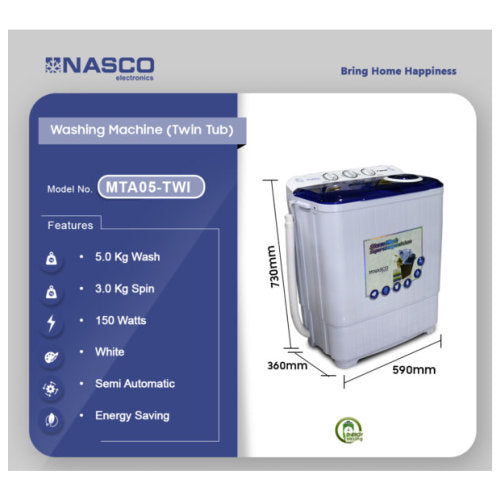 NASCO 5KG MTA05-TWI WASHING MACHINE WHITE
