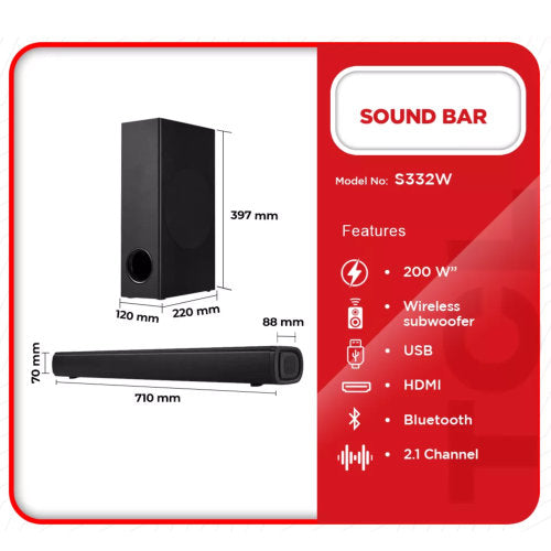 TCL S332W 200W 2.1CH WIFI WIRELSS SUBWOOFER SOUND BAR