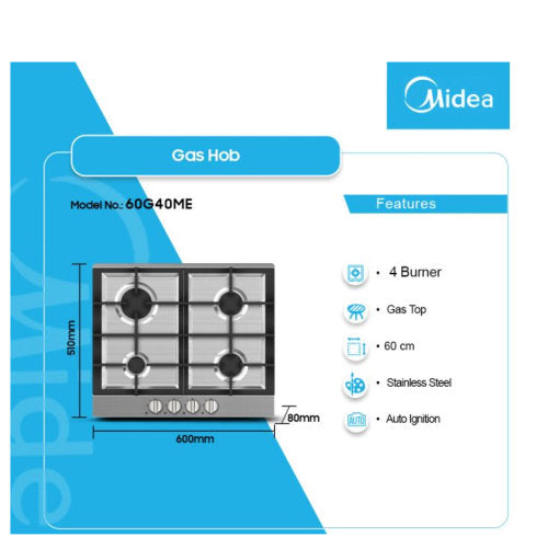 MIDEA 60CM GAS HOB 60G40ME 4 BURNER