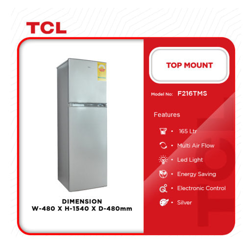 TCL 165LTOP MOUNT FRIDGE SILVER