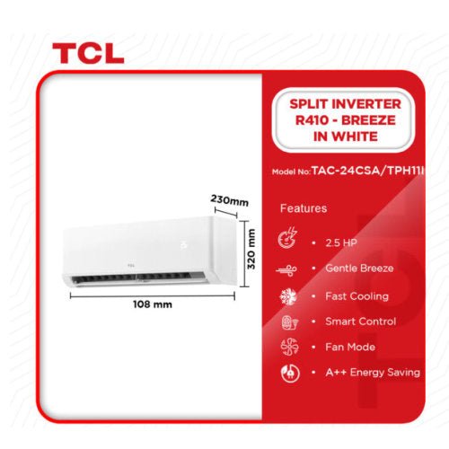 TCL 2.5HP INVERTER R410 BREEZE IN WHITE AIR CONDITION - CompuGhana