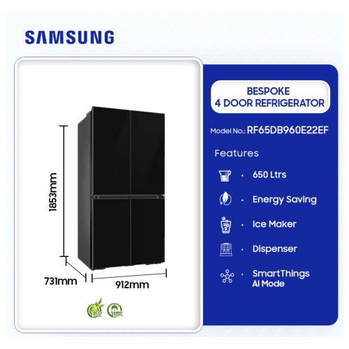 SAMSUNG 650 LTRS 4 DOORS BESPOKE REFRIGERATOR - BLACK - CompuGhana