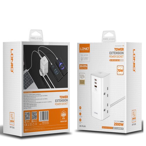 LDNIO 2500W TOWER EXTENSION POWER SOCKET 70W 2USB - C+USB - A - CompuGhana