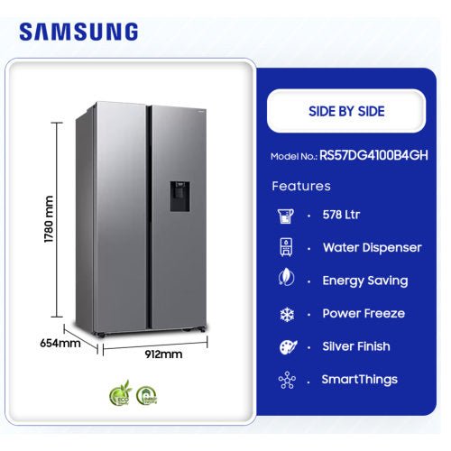 SAMSUNG 578L SIDE BY SIDE + WATER DISPENSER FRIDGE - SILVER - CompuGhana