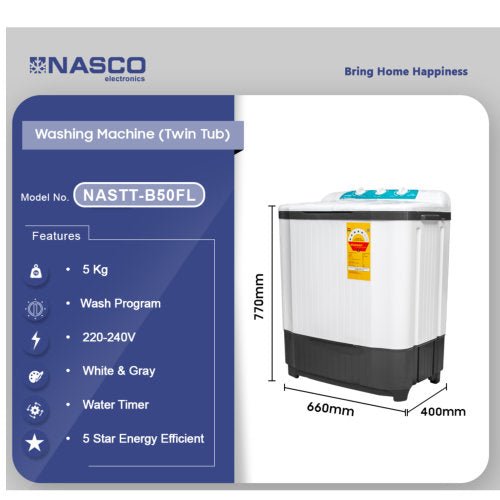 NASCO 5KG NASTT - B50FLTWIN TOP WASHING MACHINE - CompuGhana