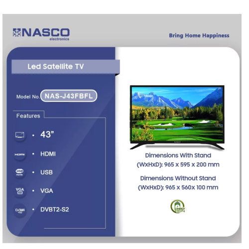 NASCO 43 INCH LED NAS-J43FBFL DIGITAL SATELLITE TELEVISION