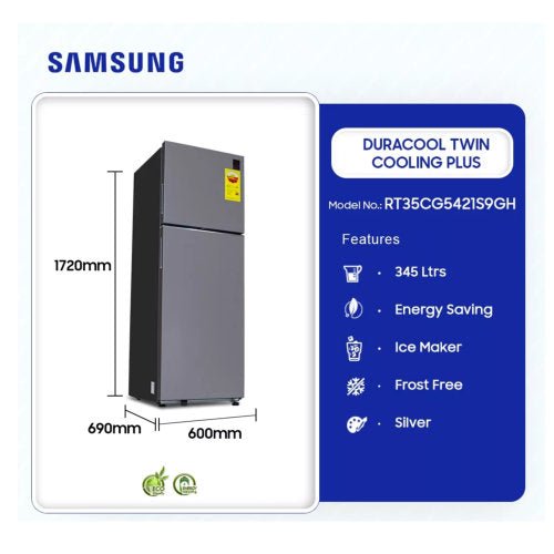 SAMSUNG RT44CG5421S9 345L FRIDGE - SILVER - CompuGhana