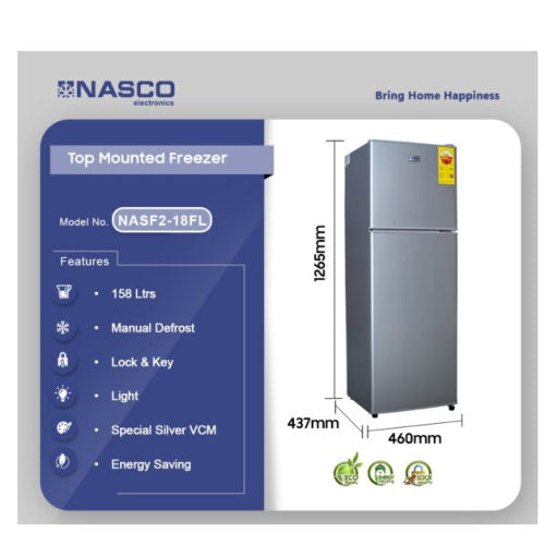 NASCO 158L FRIDGE TOP FREEZER LIGHT GRAY