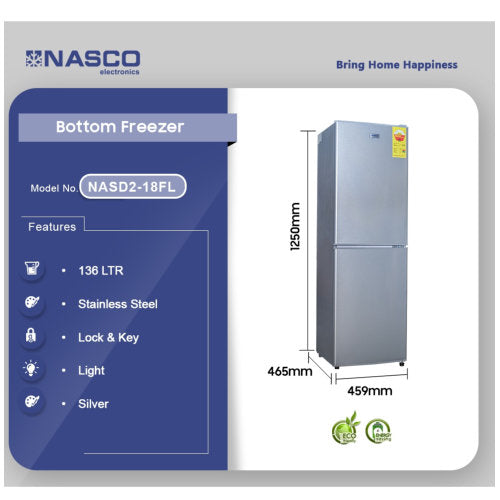 NASCO 136L BOTTOM FREEZER FRIDGE GOLDEN