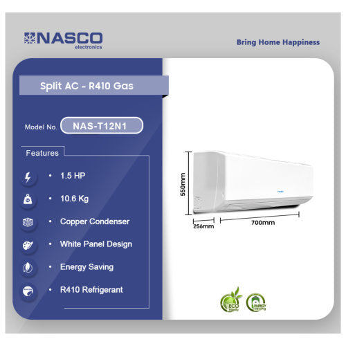 NASCO 1.5HP R410 NAS-T12N1 SPLIT AIR CONDITIONER
