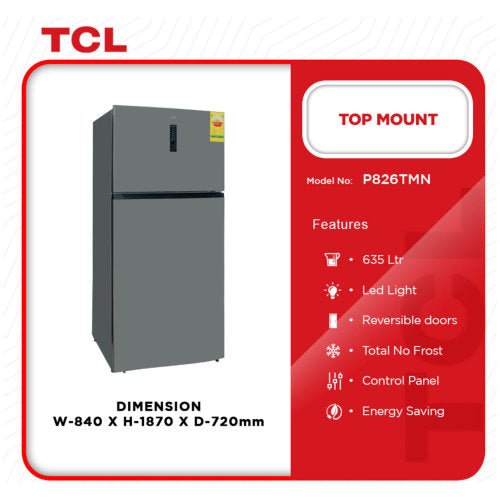 TCL 635L TOP MOUNT REFRIGERATOR INOX - CompuGhana