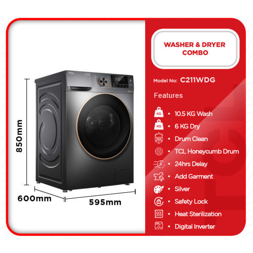 TCL 10.5KG/6KG WASHING MACHINE COMBO SILVER