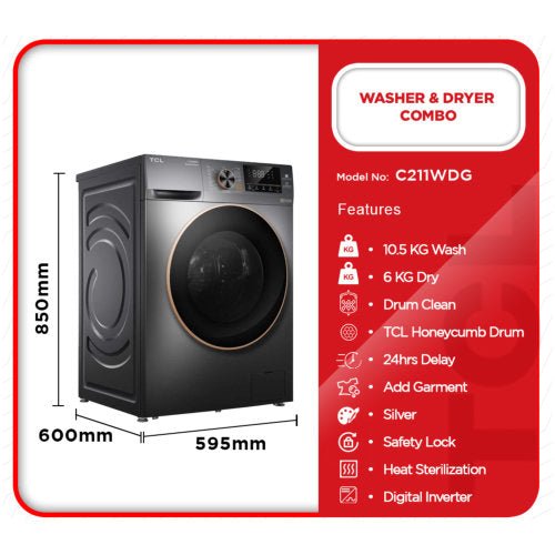 TCL 10.5KG/6KG WASHING MACHINE COMBO SILVER - CompuGhana