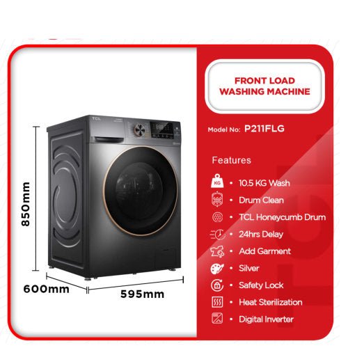 TCL 10.5KG FRONT LOAD INVERTER WASHING MACHINE - SILVER - CompuGhana