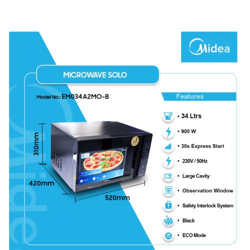 MIDEA 34L EM034A2MO - B SOLO MICROWAVE BLACK - CompuGhana