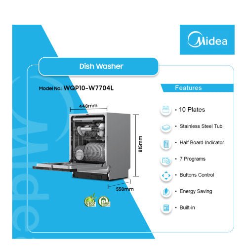 MIDEA DISHWASHER BUILT - IN 10 PLATES SILVER WQP10 - W7704L - CompuGhana