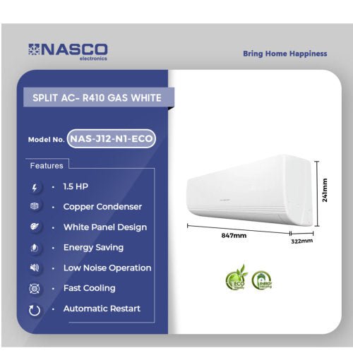 NASCO 1.5 HP R410 NAS - J12 - N1 - ECO AIR CONDITION WHITE - CompuGhana