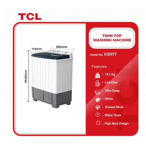 TCL 10.1KG F211TT TWIN TOP WASHING MACHINE WHITE - CompuGhana