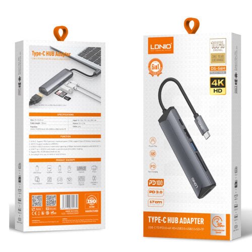 LDNIO 6IN1 HUB ADAPTER TYPE - C DS - 56H - CompuGhana