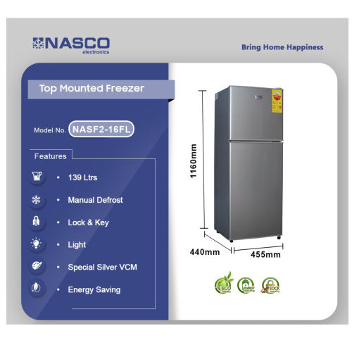 NASCO 138LTR TOP MOUNTED REFRIGERATOR