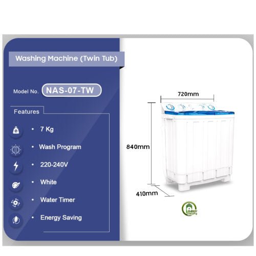 NASCO 7KG NAS - 07 - TW WASHING MACHINE WHITE - CompuGhana