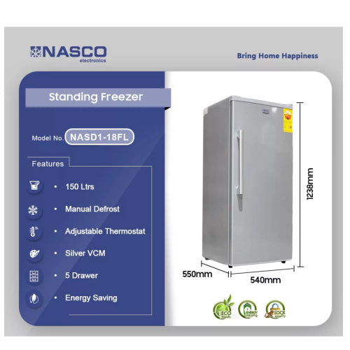 NASCO 150L NASD1-18FL UPRIGHT FREEZER LIGHT GRAY