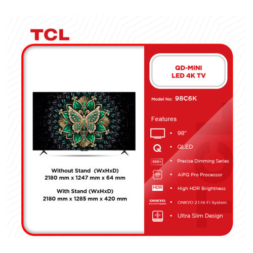 TCL QLED 98C6K QD-MINI LED 4K SMART TELEVISION