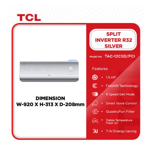 TCL TAC - 12CSD/FC 1.5HP SPLIT INVERTER R32 AIR CONDITION SILVER - CompuGhana