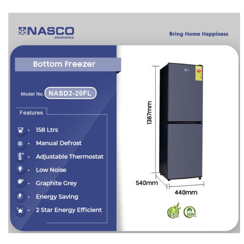 NASCO 158L BOTTOM FREEZER FRIDGE LIGHT GRAY - CompuGhana