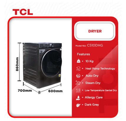 TCL 10KG FRONT LOAD DRYER C510DHG - CompuGhana