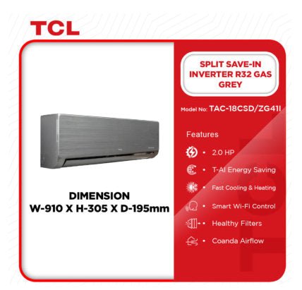 TCL 2.0hp Inverter R32 tac-18csd/zg41i Air Condition Black - CompuGhana