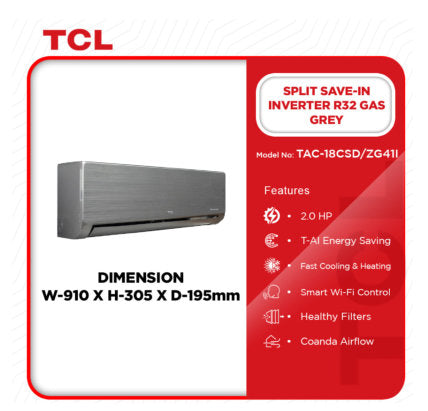 TCL 2.0hp Inverter R32 tac-18csd/zg41i Air Condition Black