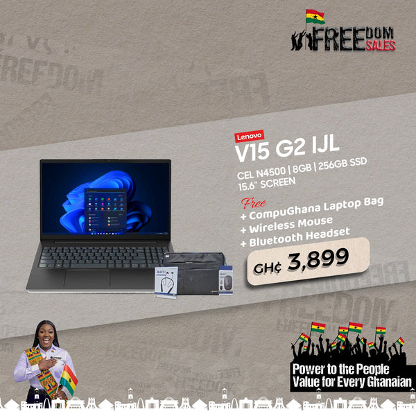 LENOVO V15 G2 IJL CEL N4500 8GB 256GB SSD 15.6 INCH LAPTOP + FREE CompuGhana Laptop Bag, Wireless Mouse & Bluetooth Headset