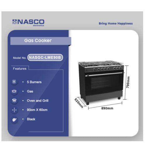 NASCO 5 BURNER GAS COOKER WITH GRILL NASGC-LME90B