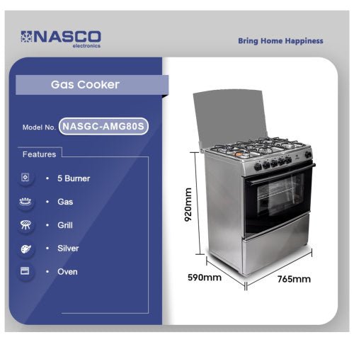 NASCO AMG80S 5 BURNERS GAS COOKER - SILVER - CompuGhana