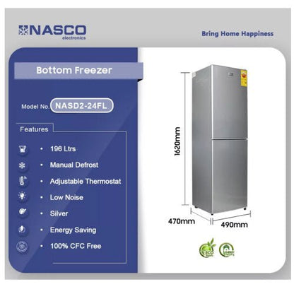 NASCO NASD2 - 24FL 196L BOTTOM FREEZER FRIDGE - LIGHT GRAY - CompuGhana