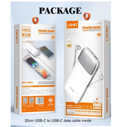 LDNIO POWER BANK 10000 MAH LED DISPLAY PQ19