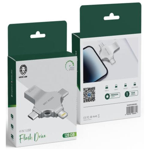 GREEN LION 128GB 4IN1 USB FLASH DRIVER SILVER