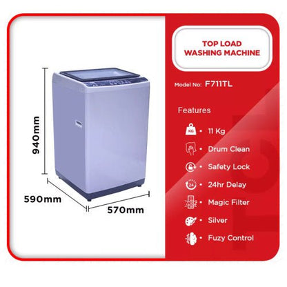 TCL F711TL 11KG TOP LOAD WASHING MACHINE - SILVER - CompuGhana