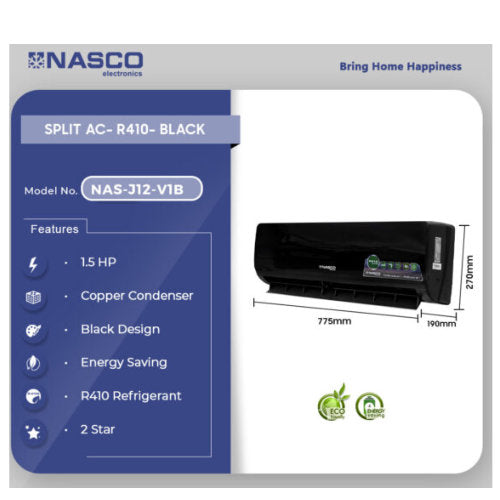 NASCO 1.5 HP R410 SPLIT AIR CONDITION BLACK