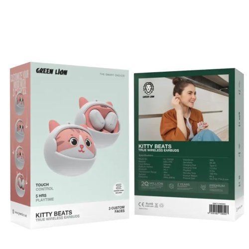 GREEN LION KITTY BEATS TRUE WIRELESS EARBUDS WHITE - CompuGhana
