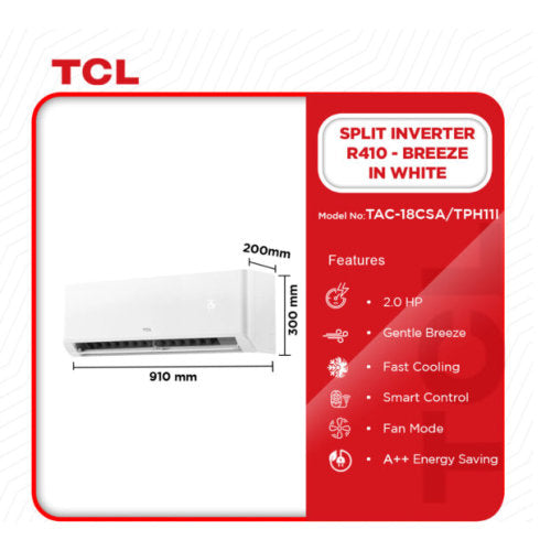TCL 2.0HP TAC-18CSA/TPH11I INVERTER R410 BREEZE IN WHITE AIR CONDITION