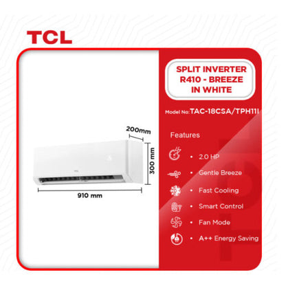 TCL 2.0HP TAC-18CSA/TPH11I INVERTER R410 BREEZE IN WHITE AIR CONDITION