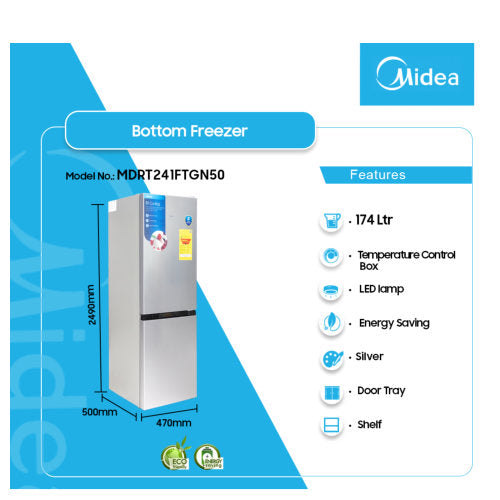 MIDEA 174L FRIDGE BOTTOM FREEZER