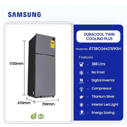 SAMSUNG 388L RT49CG5421S9 FRIDGE  SILVER